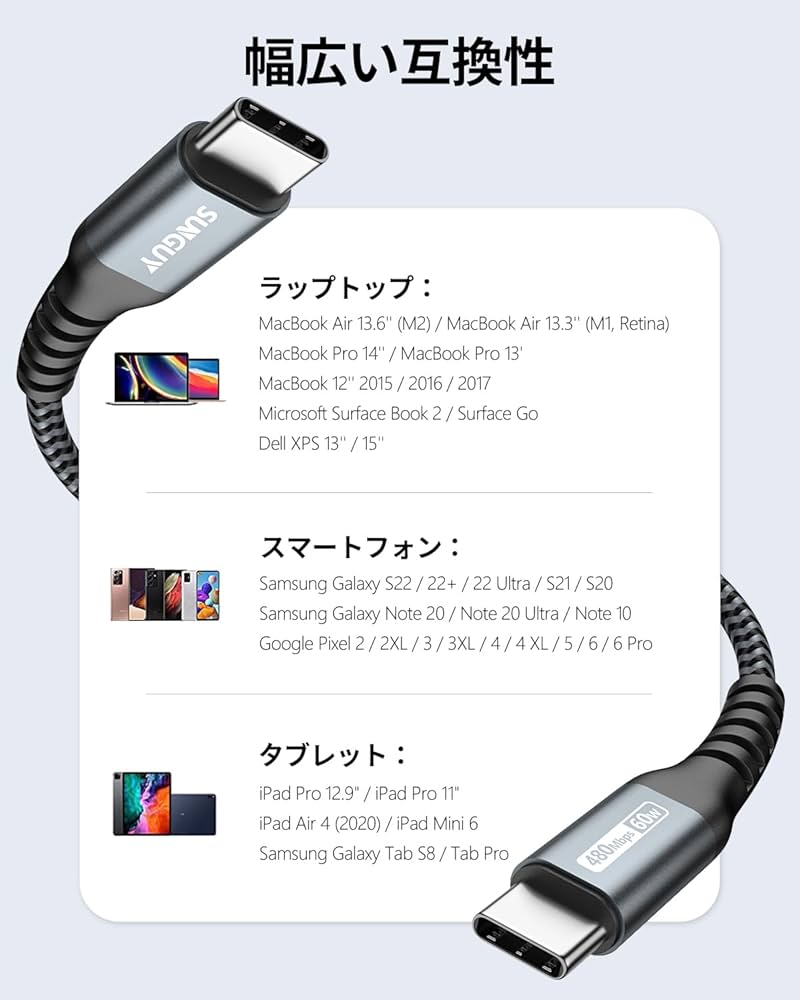 SUNGUY ケーブル PD対応 60W急速充電 USB-C & USB-C Amazon.co.jp: SUNGUY USB Type C ケーブル 0.5M 【2本組】 PD
